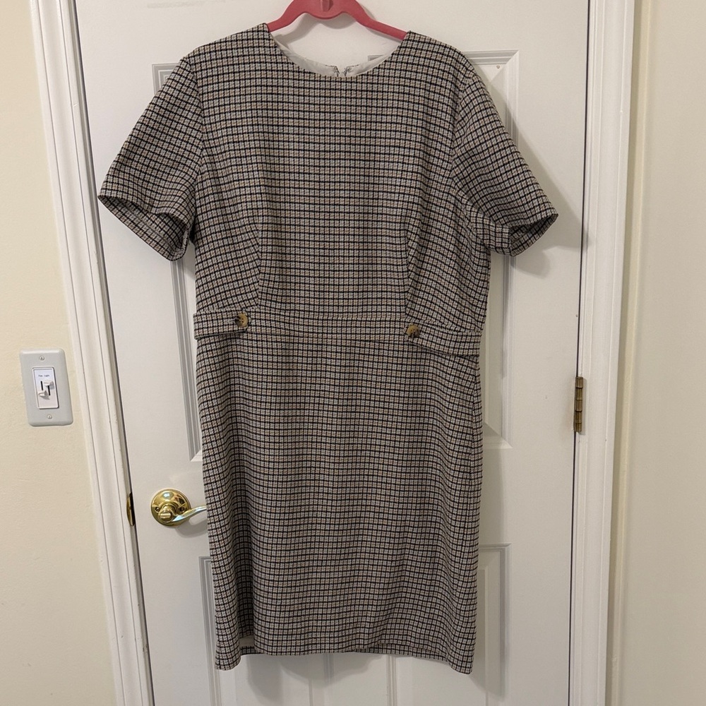 Ann Taylor Black and White Checked Midi Dress